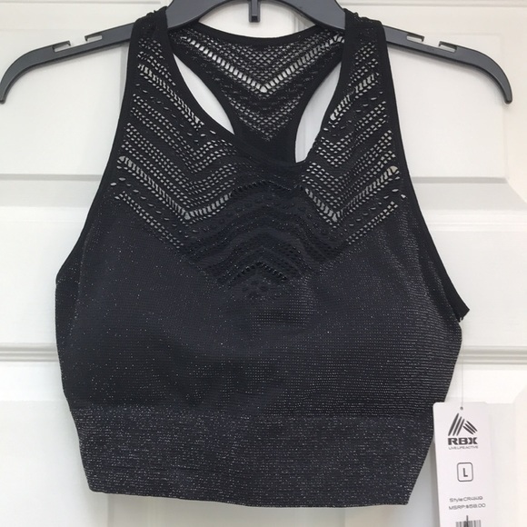 RBX Black and Silver Metallic Sports Bra-Size L  NWT - Picture 1 of 5